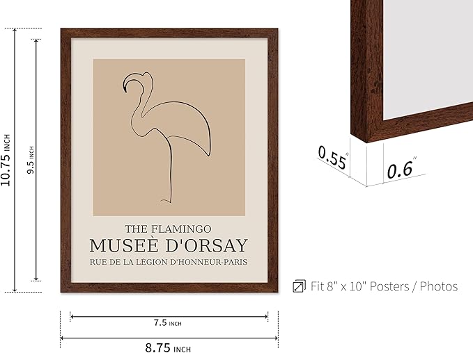 Poster Master Vintage Poster - Retro Minimalist Print - Gift for Artist, Housewarming - Flamingo, Line Drawing, Sketch, Abstract - Wall Decor for Living Room, Bedroom, 16x20 Brown Framed