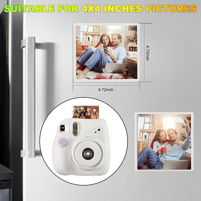 White Magnetic Picture Frame 4X4 for Refrigerator,12 Pieces Square Photo Magnets Sleeves for Fridge and Whiteboard,Locker