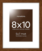 Homeforia 8x10 Picture Frame Brown, High End Dark Oak 8 x 10 Walnut Wooden Frames with Mat 5 by 7 Photo, 8x10 Wood Frame Matted to 5x7 Print, Wall or Tabletop Frame, Tempered Glass, Wall Kit, Set of 1