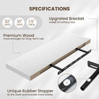 Fun Memories Floating Shelves for Wall, 32 Inch Long Floating Shelves Set of 2, 32 x 10 Wooden Shelves for Wall, Large Storage Shelves, Hanging Shelves for Bathroom Kitchen Bedroom, White