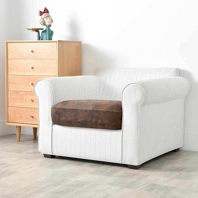 Yates Home PU Leather Couch Sofa Cushion Slipcover Elastic Chair RV Seat Covers Loveseat Sofa Furniture Protector Slip Cover for Seater Replacement in Living Room(Chair, Brown)