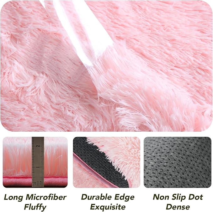 Round Fluffy Pink Rug 4x4ft: Ultra Soft Furry Girls Bedroom Carpet- Oval Plush Rug for Girls Room & Kids Room, Nursery (4ft, Pink)