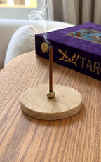 Travertine Stick Incense Holder – Natural Stone Base with Solid Brass Stand – Elegant Aromatherapy Burner for Meditation, Yoga & Home Decor