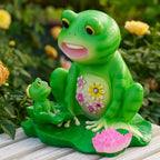 Upgraded Size Solar Garden Outdoor Statues Frog Mother and Little Frog with 6 LED Solar Figurine for Lawn,Patio, Balcony, Yard Decor Unique Gift, for Mom, Grandma,Father,Woman