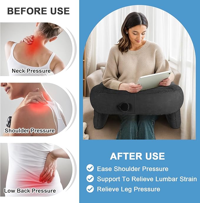 cjc Reading Pillow for Gaming, Memory Foam Gaming Pillow for Lap with Coaster, Hight Adjustable Lap Desk Pillow for Reading, Working, Crocheting or Sitting in Bed Floor Sofa (Black)