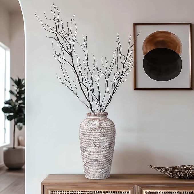 Terracotta Vase, Rustic Farmhouse Vase, Large Ceramic Vases for Centerpieces, Farmhouse Decor for Living Room, Shelf, Entryway, Room Decor, 11 inch