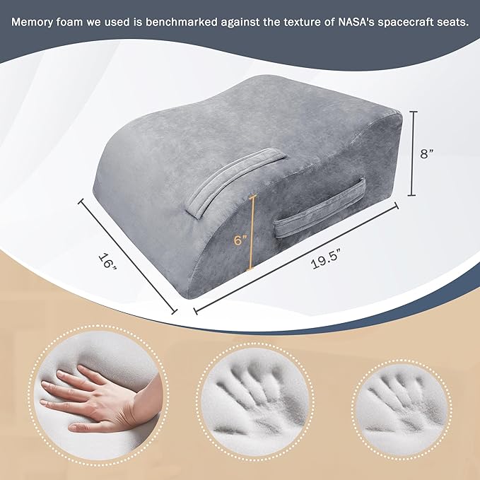 Leg Elevation Pillows, 8" Leg Pillows for Sleeping, Memory Foam Wedge Pillow for Swelling, Circulation, Pain Relief, Elevated Pillow for Post-Surgery, Back Support Pillows w/Washable Cover