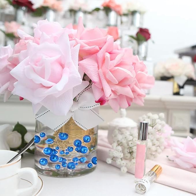 Blue Vase Filler | 150PCS Pearls Bead for Centerpieces Vases | 8/14/20 mm No Hole Beads, Fake Pearls for Wedding Birthday Theme Party Table Centerpieces Decor