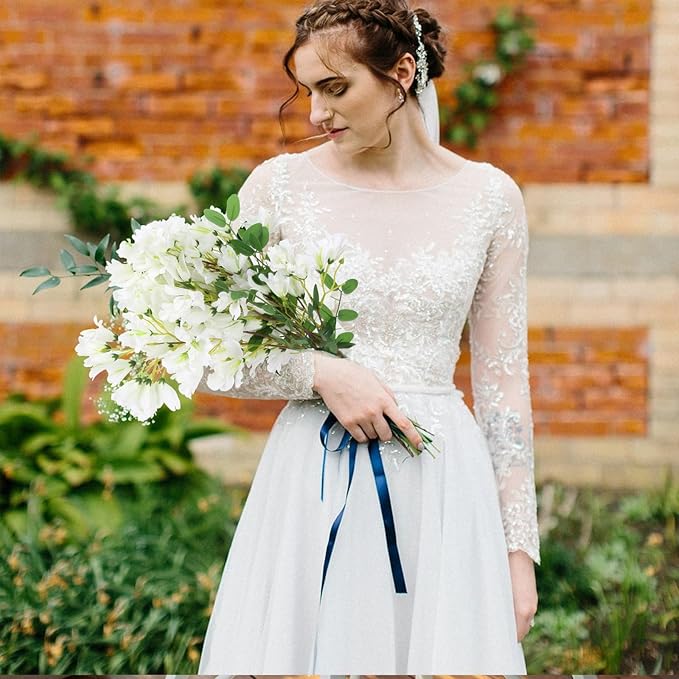 IPOPU 4Pcs Faux White Artificial Delphiniums, 24.8 Inch Long Stem Artificial Jacaranda Flowers for Tall Vases, Fake Delphiniums for Artificial Flower Arrangements, Home Party Decorations