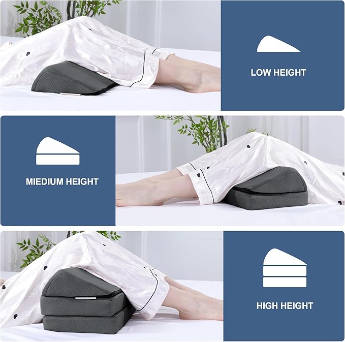 HOMBYS 3-in-1 Adjustable Height Wedge Pillow, 7" Height Leg Knee Pillow for Side Sleepers & Aligns Spine, Supportive Bolster Pillow for Pregnancy Relieves Pressure Hip Leg Elevation, 26", Dark Grey