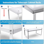 9'' Wide Expandable Cabinet Shelf Organizer Rack Adjustable Length 14''-26'' Pantry Shelf Spice Rack Heavy Duty Nonslip Kitchen Counter Storage Shelves Pantry Cupboard Under Sink Countertop White