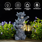 Goodeco 9.5 Inch Highland Cow with Solar Lantern – Resin Garden Decor, Outdoor Statue & Unique Highland Cow Gifts (Gray)