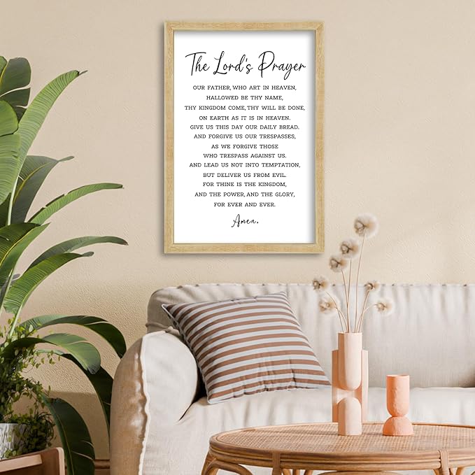 FZMHASLWW The Lords Prayer Wall Decor Art 24"×16" Our Father Prayer Bible Verse Sign Large Wood Framed Wall Hanging (Wood)