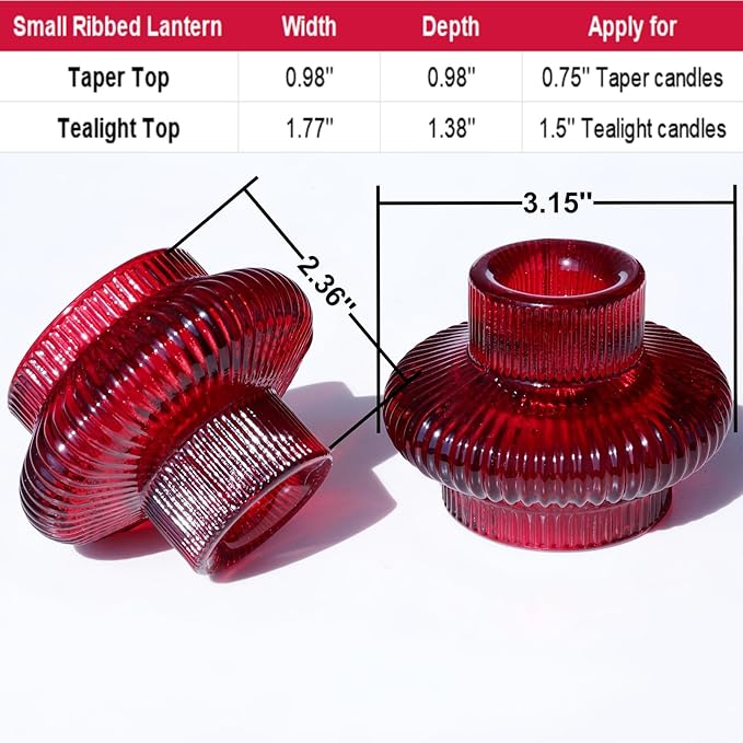 VOHO Vintage Red Candlestick Holders for Christmas Decorations, 6pcs Stackable Candle Stick Candle Holder for Valentines Day Decoration, Ribbed Taper Candle Holders for Candlesticks & Tea Lights
