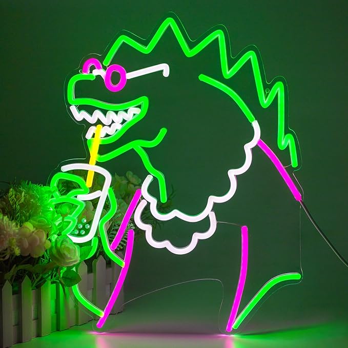 Funny Neon Signs Dimmable LED Trendy Dinosaurs Neon Signs for Wall Decor Mens Cave Urban Style Home Bar Bedroom Art Decor Christmas Gifts