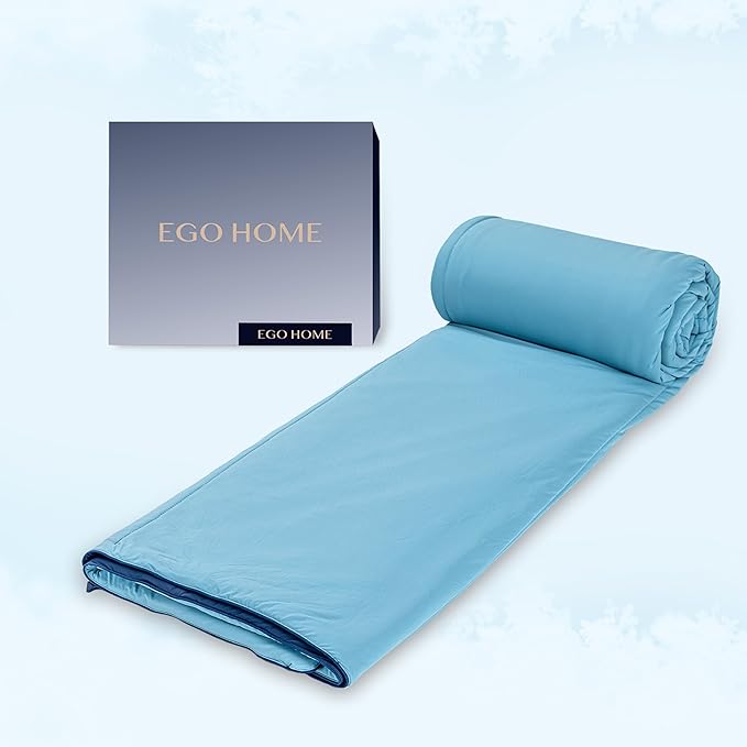 EGOHOME Cooling Comforter Queen Size,Double-Sided Cooling Blanket fo Hot Sleepers,Blue Summer Comforter for Queen Size Bed,Breathable & Soft & Silk Smooth Bedding Comforter - 90" x 90"