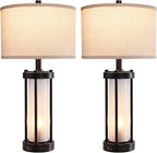 RORIA Set of 2 Modern Table Lamps for Living Room with 2 USB Ports, White Frosted Glass Nightlight for Bedroom, Contemporary Desk Lamps for Nightstand End Table Entryway, 4 Bulbs Included (Black)