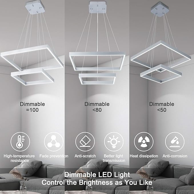 Led Chandelier 2 Layers Modern Pendant Light Dimmable 6000K Cool Whit Light Adjustable Chandelier Ceiling Light Fixture for Living Room Bedroom Kitchen Dining Room 72W 110V (Silver)