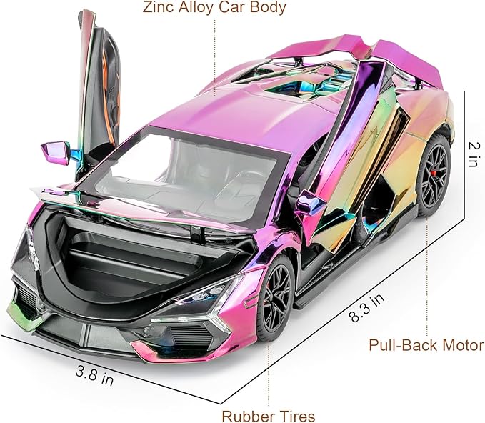 1/24 Scale Colorful Lambo Revuelto Diecast Car Model, Collectible Diecast Toy Car with Lights and Sounds, Pull Back Vehicles Toy for Adults Kids Birthday Gifts Decoration