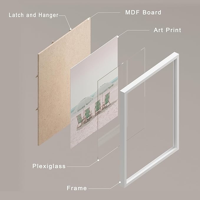 SIGNWIN Framed Collage Print Gallery Set 1980s Retro Miami Wall Art, Set of 4 Beach Landscape Wall Decor Prints, Nature Wilderness Wall Décor for Living Room, Bedroom - 12"x16" White