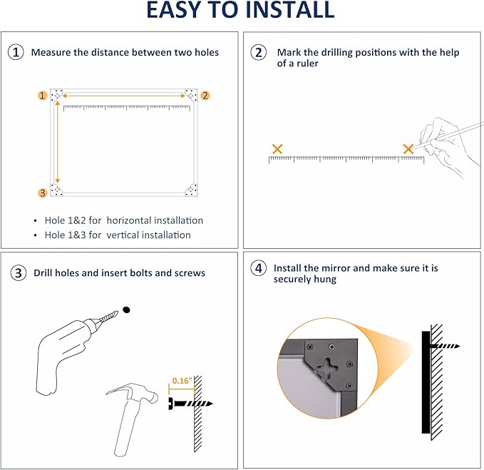 WEER Bathroom Mirror, 48x36 Inch Wall Mirror, Walnut Wood Grain Framed Mirror, Rectangle Vanity Mirror, Tempered Glass, Anti-Rust, Hangs Horizontally or Vertically