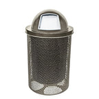 32-Gallon Heavy-Duty Punched Steel Round Trash Receptacle, Commercial Outdoor Waste Bin with Liner & Black Dome Lid – Made in America (Textured Gold Vein)