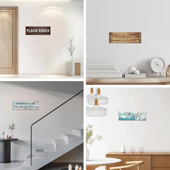 CHAOSETKEN Custom Text Sign Wall Art Personalized Family Quote Wall Decor Family Sign Canvas Prints Customized Wood Text Quote Pictures Rustic Farmhouse Decor Framed (24L x 8W)