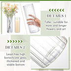 2 Pcs 12 Inch Tall Glass Ribbed Cylinder Vases Clear Floating Candle Flower Vase in Bulk, Hurricane Candle Holder for Wedding Housewarming Gift Table Centerpieces