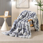 Latepis Faux Fur Throw Blanket for Couch, Soft Luxury Faux Fur Bubble Blanket for Sofa and Bedroom, Plush Thick Warm Cozy Fluffy Blanket for All Seasons, 50” x 60”, Tie-dye Blue