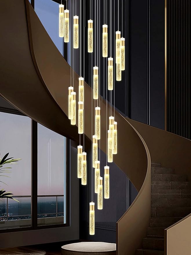 130inch Gold Staircase Chandeliers for High Ceilings Long Spiral Chandeliers Large Foyer Ceiling Light (25-Light)