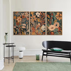 Tinonedraw Vintage Burnt Orange Floral Framed Canvas Wall Art Set of 3, Boho Chic Flower Artwork, Mid Century Modern Plant Wall Decor, Colorful Neutral Botanical Art Prints for Bedroom Living Room Office 16"x24"