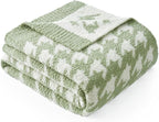 Snuggle Sac Houndstooth Throw Blanket for Couch, Reversible Super Soft Warm Blankets Cozy Knit Fuzzy Plush Lightweight Throws for Sofa, Bed, Camping, Green,50x60 inches