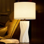 White Ceramic Table Lamps 21.5In, Modern Plug in Table Lamp Decor for Bedroom Bedside Nightstand Living Room Office Desk