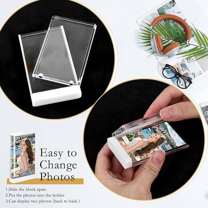 2x3 Small Picture Frame,Discreet Magnetic Wallet-Size Mini Acrylic Frames, Stereoscopic Effect, Compatible with Instant Film Photos,Freestanding Tabletop Display (4, 2X3 inch vertical)