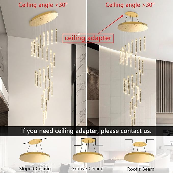 Modern 30-Light LED Chandelier for Living Room, Dining Room & Entryway - Dimmable Spiral Crystal Gold Hanging Light Fixture