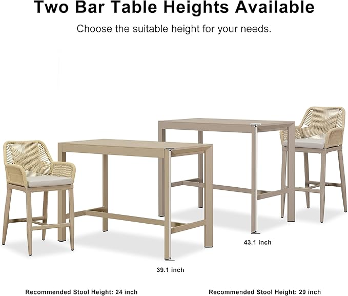 PURPLE LEAF 39.1'' Rectangle Outdoor Patio Counter Height Dining Table, Durable Aluminum Bar Height Pub Table for Counter Bar Stool, Water-Proof Tall Dining Table with Sturdy Legs, Champagne
