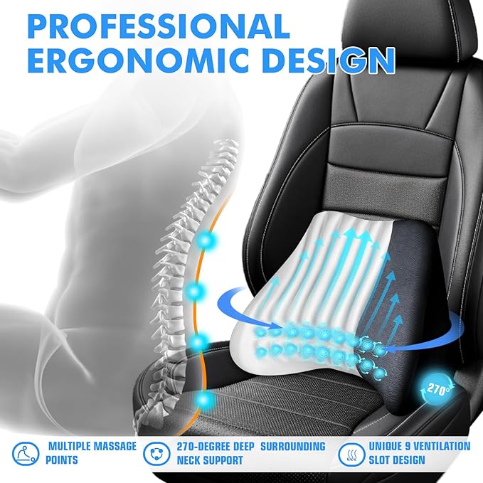 Soft Lumbar Support Pillow for Driving Seat 100% Memory Foam Lumbar Pillow for Lower Back Pain Relief, Lumbar Support Cushion for Car Seat, Office Chair Black