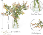 Artificial Eucalyptus Stems in Glass Vase with Faux Water,6Pcs Grey-Orange Fake Plant for Centerpiece (Grey-Orange Eucalyptus)