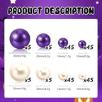 200PCS Purple White Faux Pearls Beads for Centerpiece Vases, Vase Filler Faux Pearls, No Holes Filler Beads for Party Anniversary Birthday Wedding Table Decor, 10/14/20/30mm