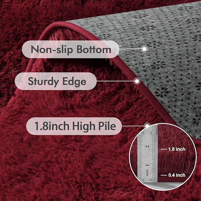 Area Rugs for Living Room, 6x9 Feet Soft Fluffy Shagg Plush Rug High Pile Large Indoor Modern Non-Slip Floor Carpet for Bedroom Nursery Girls Kids Home Room Dorm Decor Aesthetic Burgundy