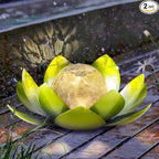 Garden Solar Light Outdoor(2Pack),Crackle Globe Glass Lotus Decoration, Waterproof Metal LED Flower Lights for Patio,Lawn,Walkway,Tabletop,Ground