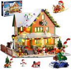 Christmas House Mini Building Set with Light, PLAXSOON 1961 PCS Holiday Snow Village Architecture Model Building Block with Santa Claus Sleigh, Xmas Display Toy Set for Adults Kids Boys Girls Ages 14+