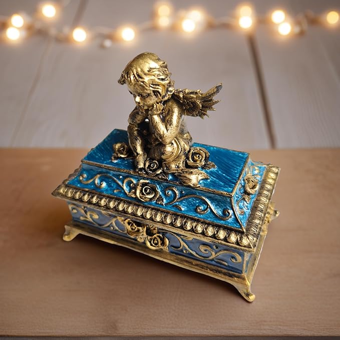 Vintage Angel Square Jewelry Box - Elegant Jewelry Storage, Wedding Bridesmaid Gift, Luxury Retro Jewelry Case- Bronze