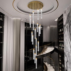 12-Light Staircase Long Pendant Light Fixture Large Chandeliers for High Ceiling Light LED Bulbs for Living Room Foyer Hallway Gold Crystal Pendant Light for Kitchen Island