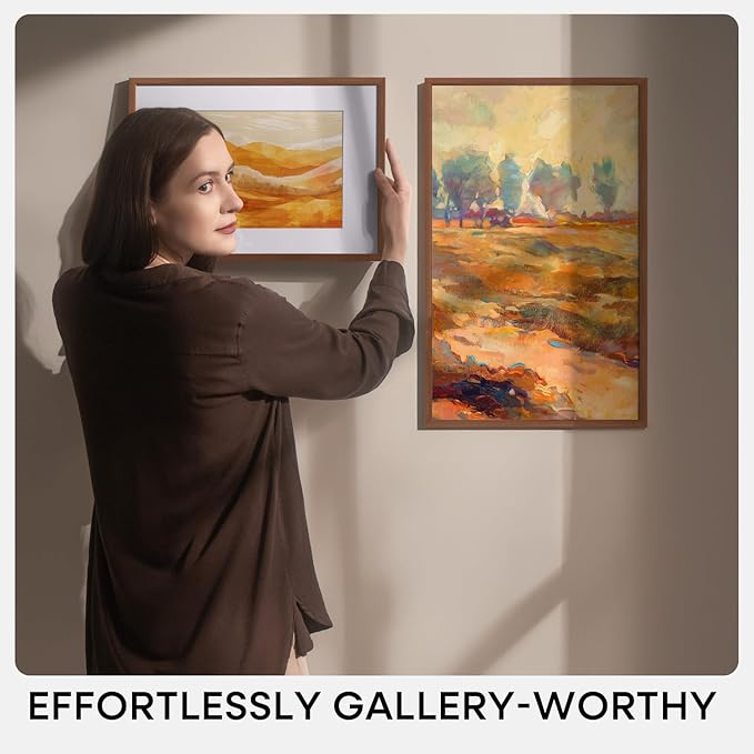 Homeforia 27x40 Poster Frame Brown, High End Dark Oak 27x40 Large Wooden Frame with Mat 24x36, 27 x 40 Walnut Wood Picture Frame Matted to 24 x 36, 40x27 Thin Frame, Tempered Glass, Wall Kit, Set of 1