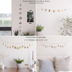 BASE ROOTS Moon Phase, Silver Wall Decor for Bedroom & Living Room, Bohemian Wall Decor, Handmade Hammered Metal 34" 7 Phases Moon, Celestial Wall Art, Gift for Women & Kids