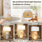 25.6" Alabaster Lamp, Marble Lamp Nightstand Lamps Set of 2, Table Lamps for Living Room Bedroom, 3-Color Temperatures Bedside Lamps with Nightlight, Modern Table Lamp with USB Ports, Bulbs Included