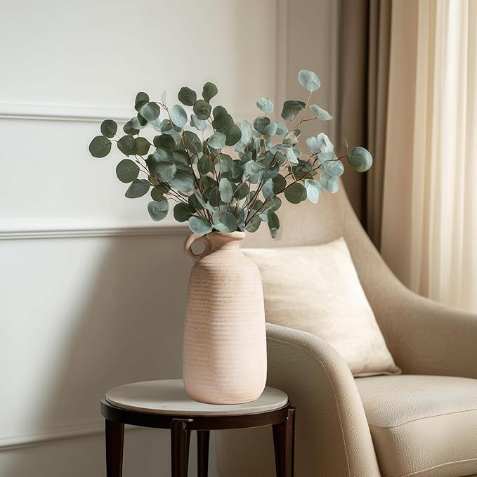 Sunddo Terracotta Rustic Vase with Handle, 10 inch Ceramic Vase, Farmhouse Pottery, Vintage Vases, Centerpiece Table Decorations for Living Room,Shelf Home Decor