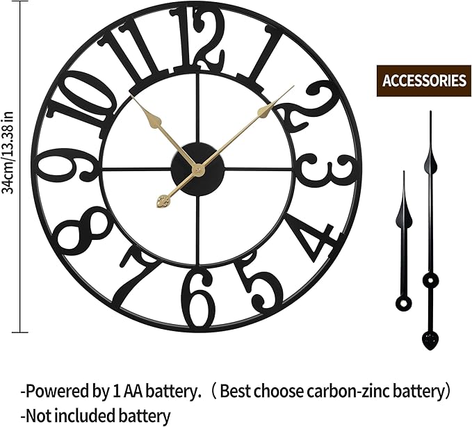 1st owned Wall Clock 13 Inch Round Large Indoor Wall Clocks Battery Operated Silent Non Ticking, Farmhouse Vintage Decorative Analog Metal Clock for Living Room, Kitchen, Bedroom Decor