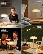 QiMH Battery Operated LED Table Lamp, 5000mAh Rechargeable Cordless Lamp Set of 2, Stepless Dimmable Touch Control, Small Waterproof Desk Night Light for Living Room, Bedroom, Outdoor Bar (Gold)